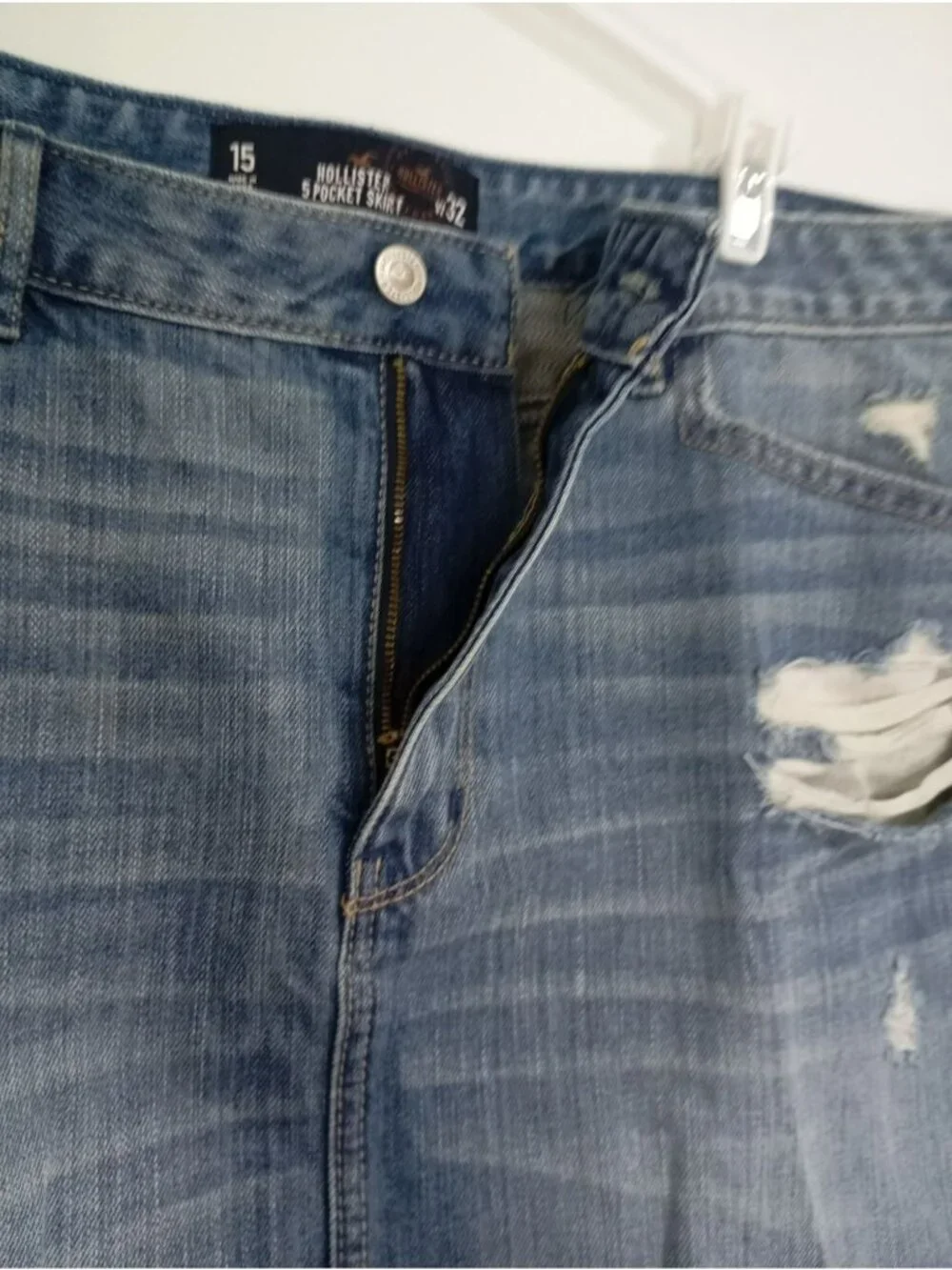 Hollister Distressed Denim Mini Skirt Size 15 Frayed Hem Blue Cotton Casual